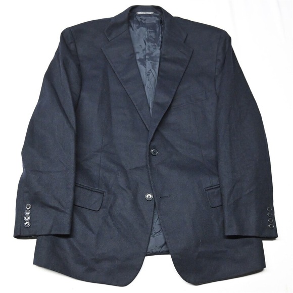 Vtg Mario‎ Caldi 48R Navy Blue Flannel Italy Old Money Suit Jacket Sport Coat